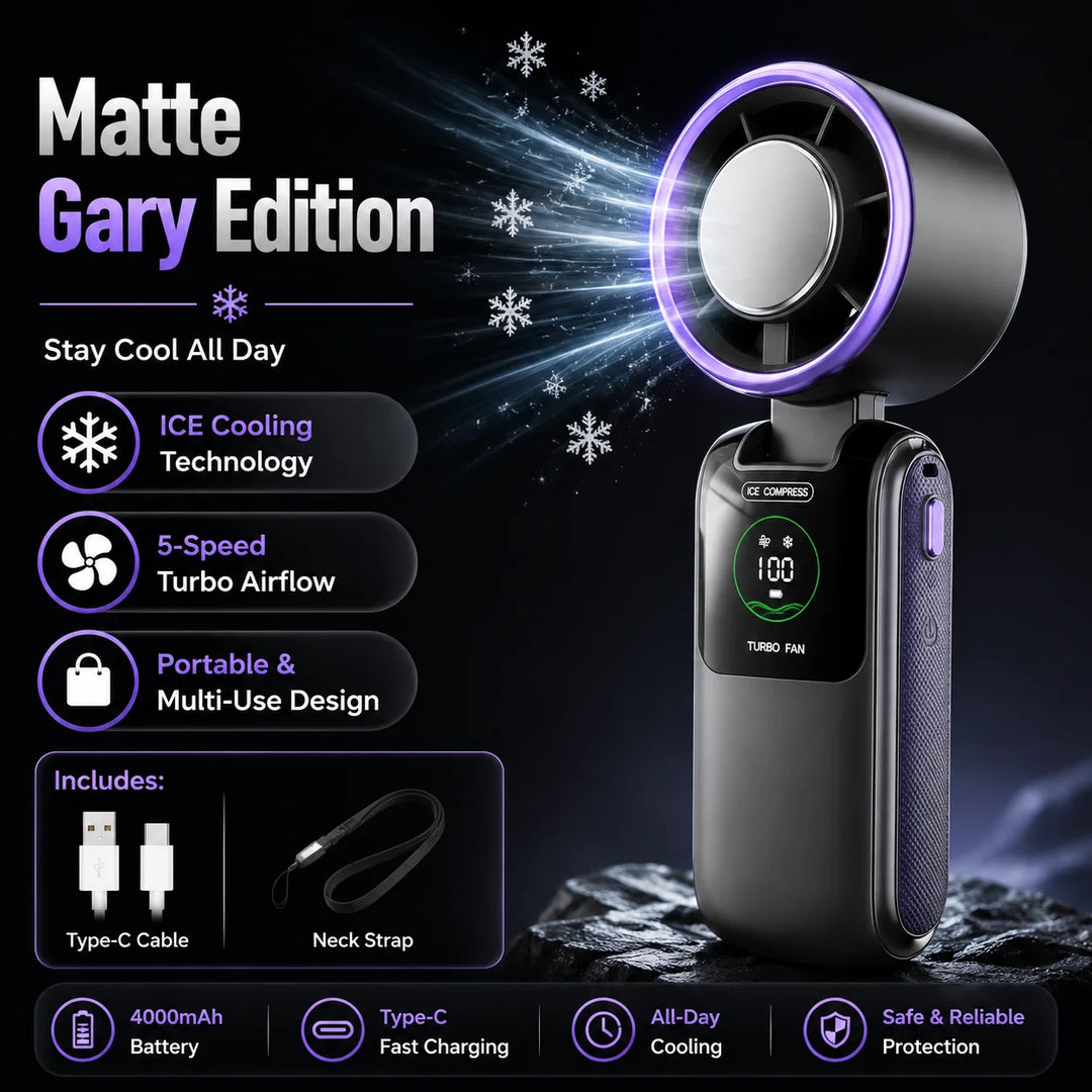 Portable Cooling Fan, 5-Speed Strong Wind Foldable Neck Hanging Fan, 9H Long Battery 4000Mah Mini Air Cooler for Travel &amp; Outdoo