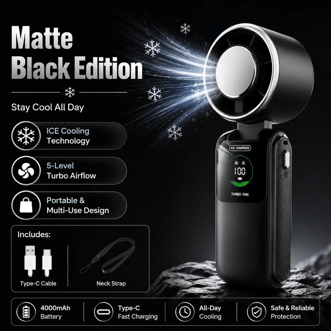 Portable Cooling Fan, 5-Speed Strong Wind Foldable Neck Hanging Fan, 9H Long Battery 4000Mah Mini Air Cooler for Travel &amp; Outdoo