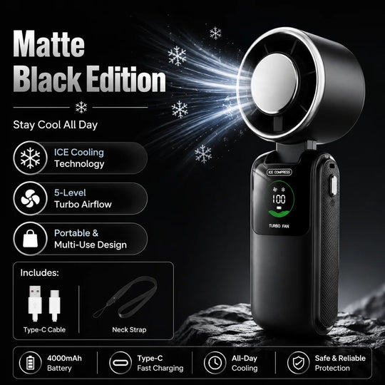 Portable Cooling Fan, 5-Speed Strong Wind Foldable Neck Hanging Fan, 9H Long Battery 4000Mah Mini Air Cooler for Travel &amp; Outdoo