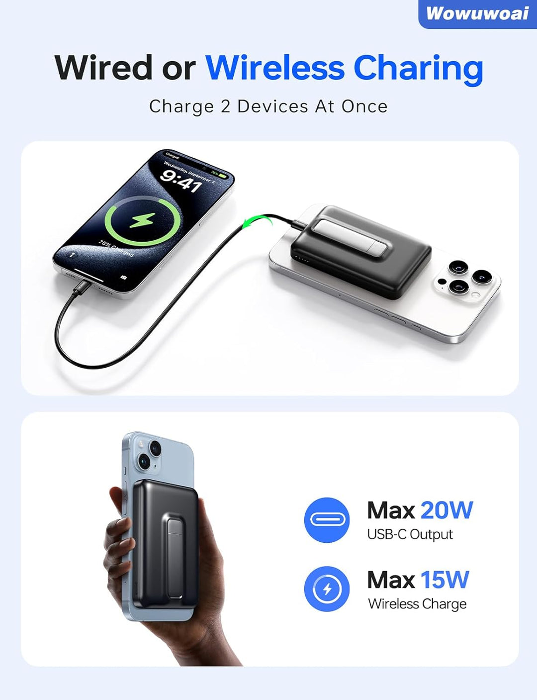 For Magsafe Portable Charger,10000Mah Wireless Magnetic Power Bank with USB C Charging and Stand, Travel Essential for Magsafe Battery Pack Compatible with Iphone 17/Air/16/15/14/13/12 Series