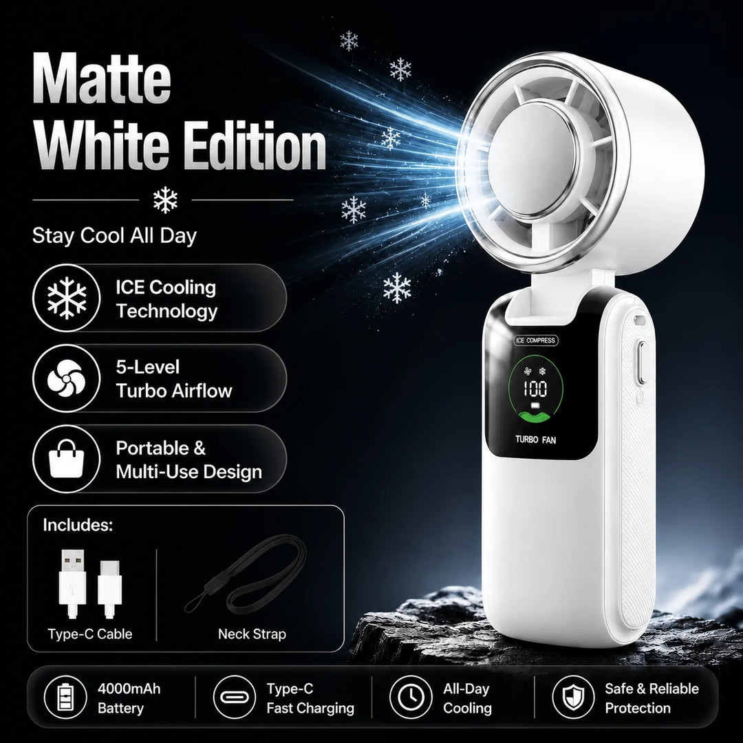 Portable Cooling Fan, 5-Speed Strong Wind Foldable Neck Hanging Fan, 9H Long Battery 4000Mah Mini Air Cooler for Travel &amp; Outdoo