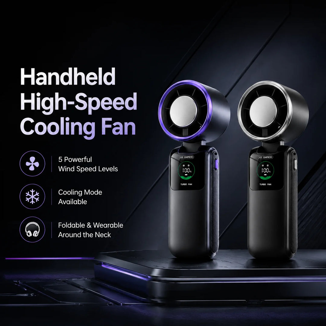 Portable Cooling Fan, 5-Speed Strong Wind Foldable Neck Hanging Fan, 9H Long Battery 4000Mah Mini Air Cooler for Travel &amp; Outdoo