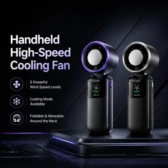Portable Cooling Fan, 5-Speed Strong Wind Foldable Neck Hanging Fan, 9H Long Battery 4000Mah Mini Air Cooler for Travel &amp; Outdoo