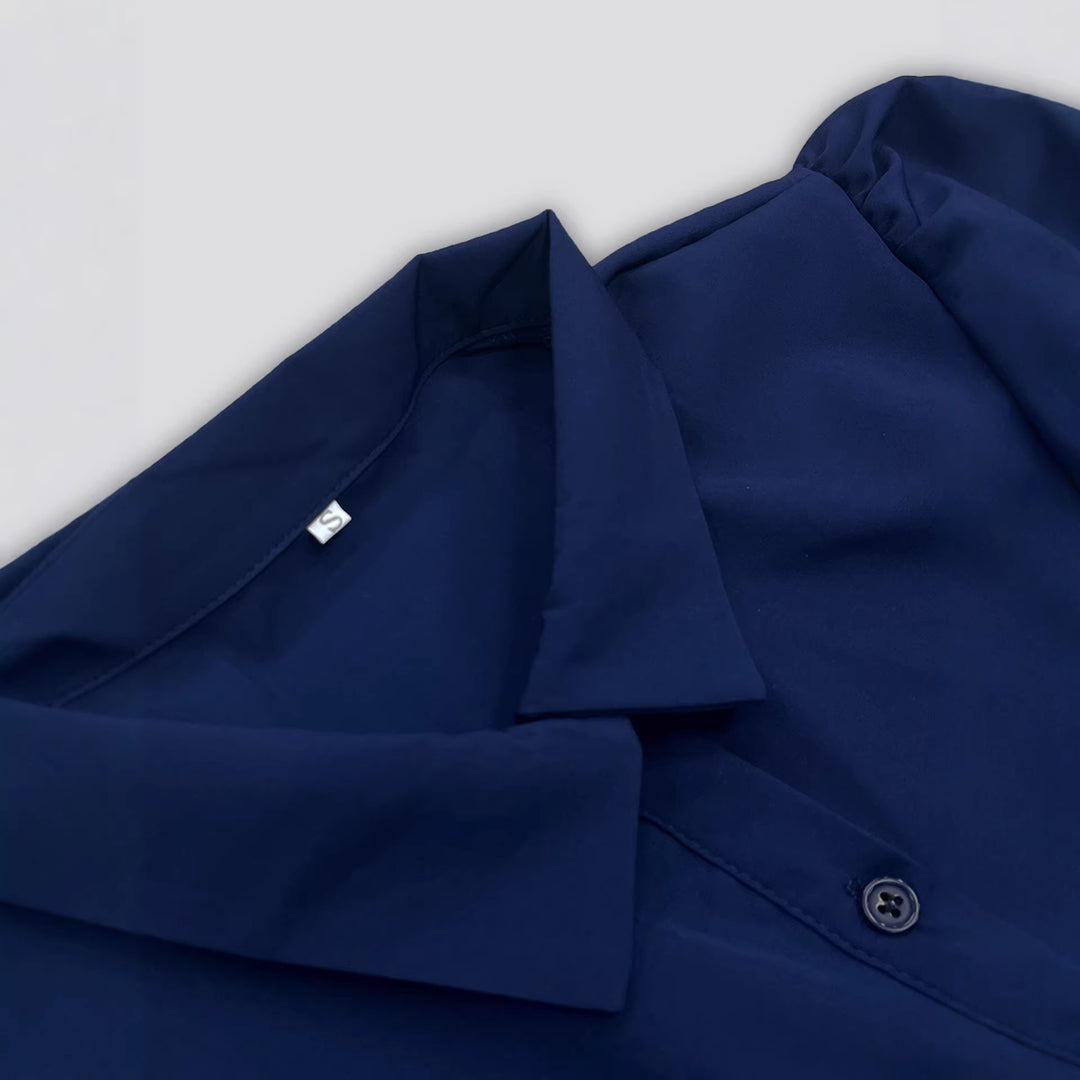 Solid-color Front-buttoned Belted Short-sleeve Shirt Dress