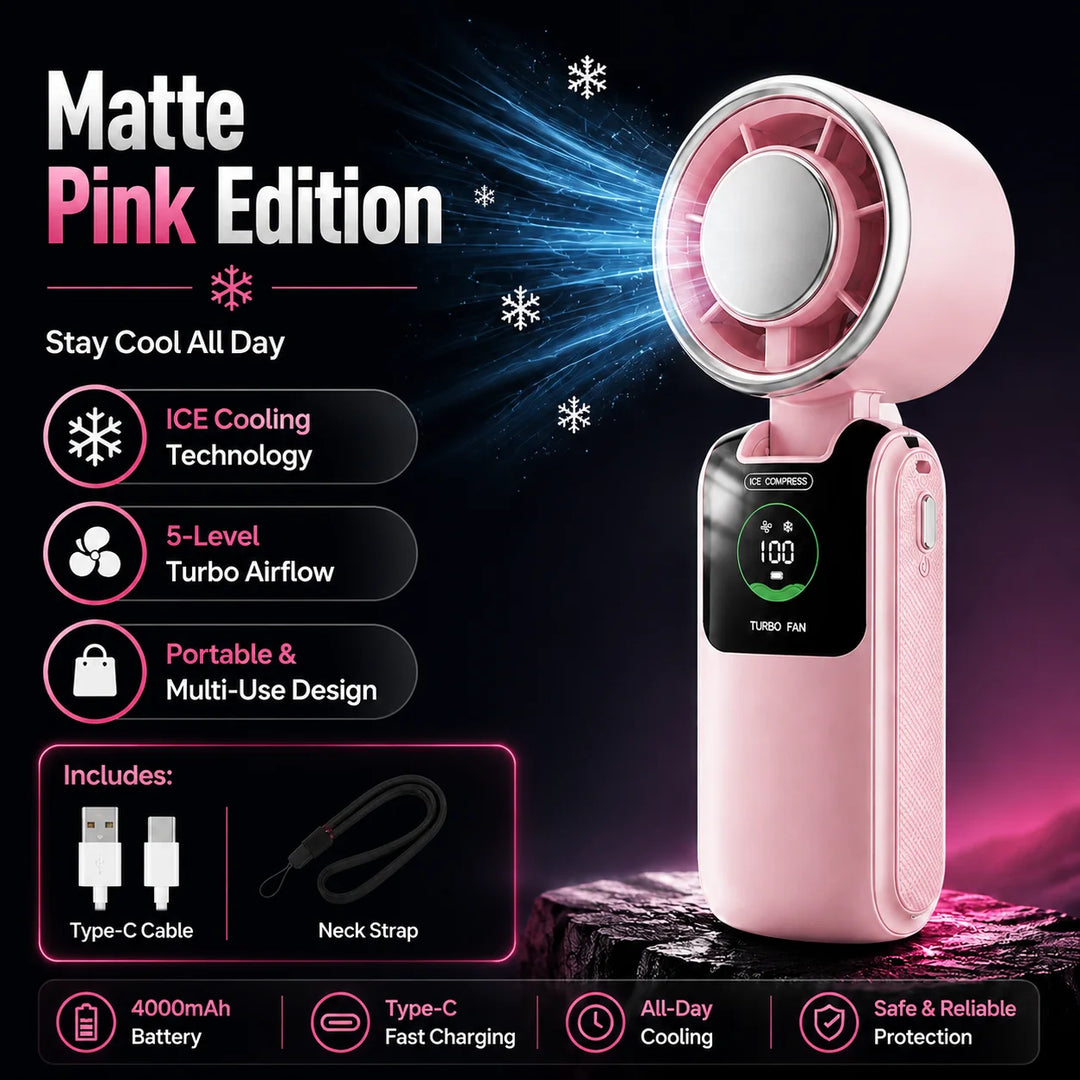 Portable Cooling Fan, 5-Speed Strong Wind Foldable Neck Hanging Fan, 9H Long Battery 4000Mah Mini Air Cooler for Travel &amp; Outdoo