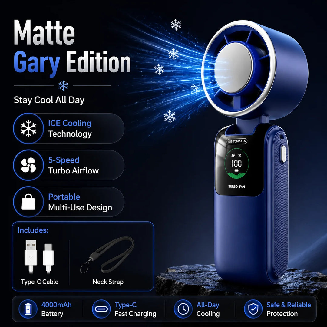 Portable Cooling Fan, 5-Speed Strong Wind Foldable Neck Hanging Fan, 9H Long Battery 4000Mah Mini Air Cooler for Travel &amp; Outdoo