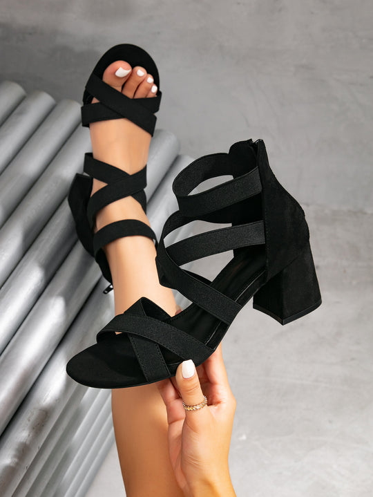 New Style Pointed-toe Open-toe Sandals With Side Cutouts And A Square Heel