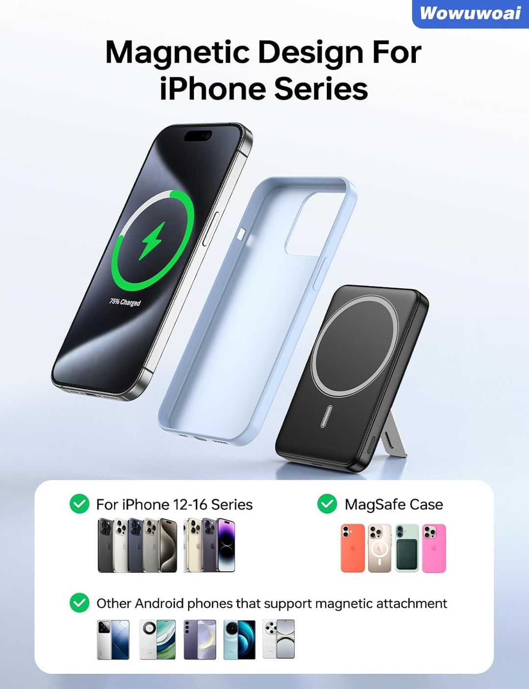 For Magsafe Portable Charger,10000Mah Wireless Magnetic Power Bank with USB C Charging and Stand, Travel Essential for Magsafe Battery Pack Compatible with Iphone 17/Air/16/15/14/13/12 Series