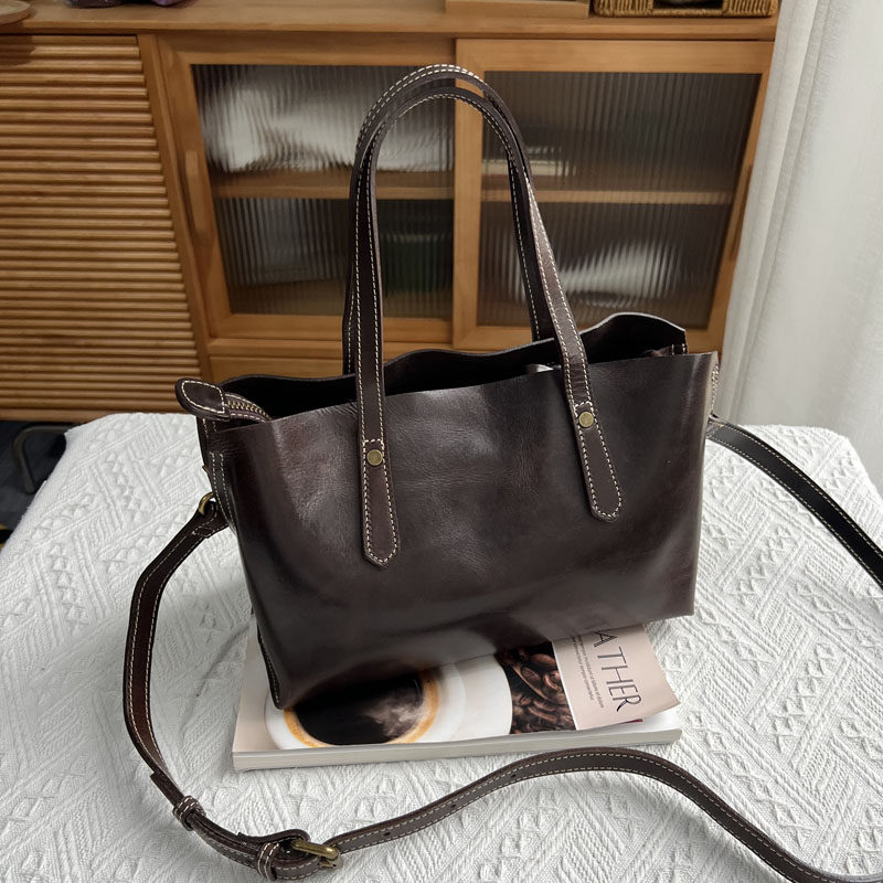 Vintage, Versatile Womens Soft Cowhide Shoulder Bag For Everyday Commuting