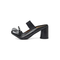 Women's Premium Washed Full Grain Leather Ballet Mules, Elastic Strap Block Heel Sandals